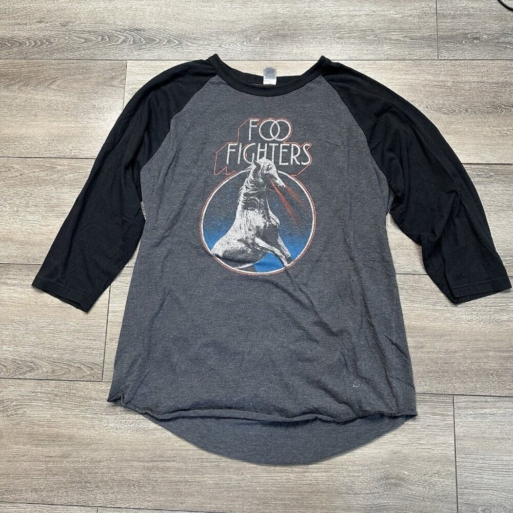 Foo Fighters Retro T Shirt Size XL Raglan Baseball Grey Black Grunge Rock